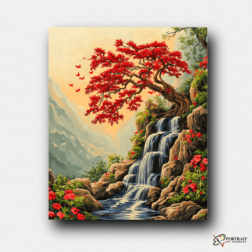 Crimson Cascade -  Paint by numbers -  Portrait By Numbers