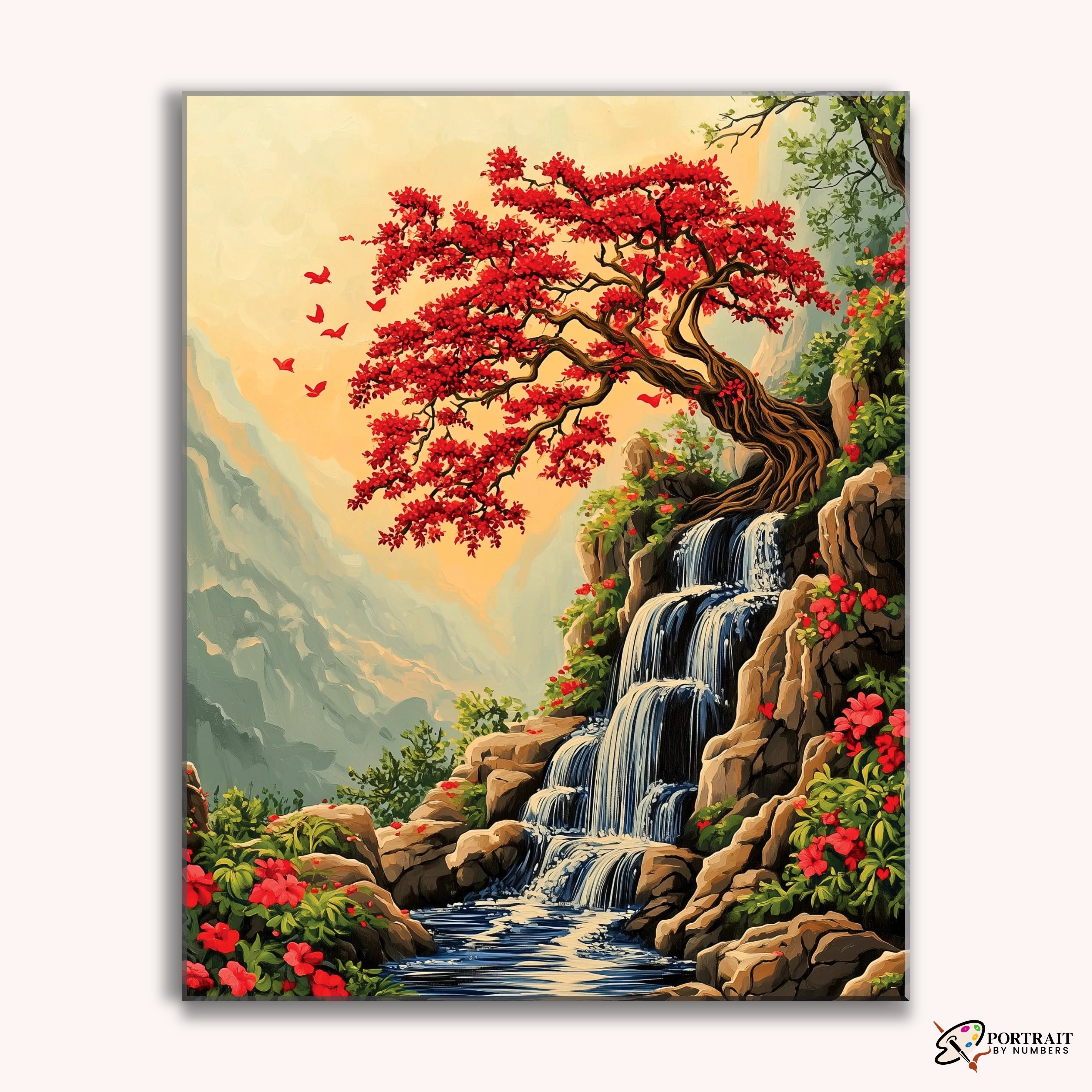 Crimson Cascade -  Paint by Numbers Kit for Adults -  Portrait By Numbers