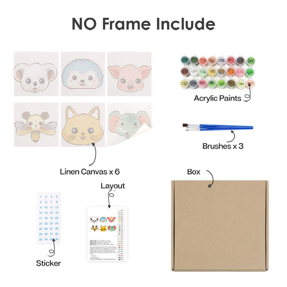 Critter Crew (Set of 6) -  Paint by numbers Kit -  Portrait By Numbers