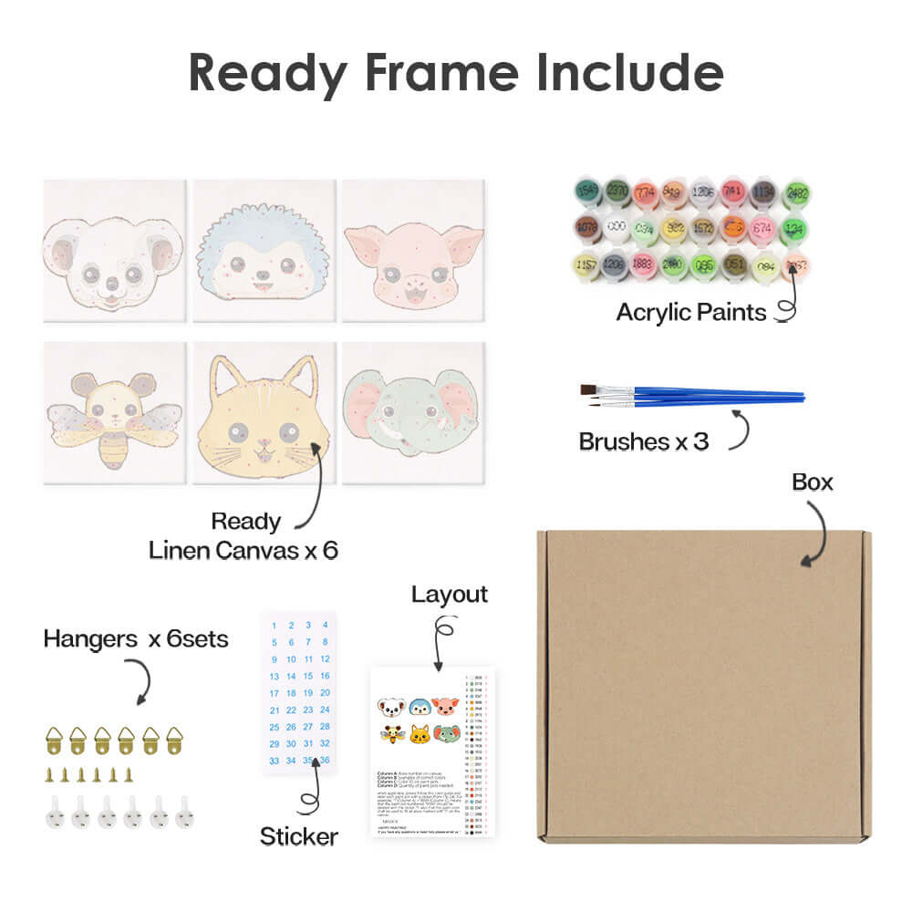 Critter Crew (Set of 6) -  Paint by numbers Kit -  Portrait By Numbers