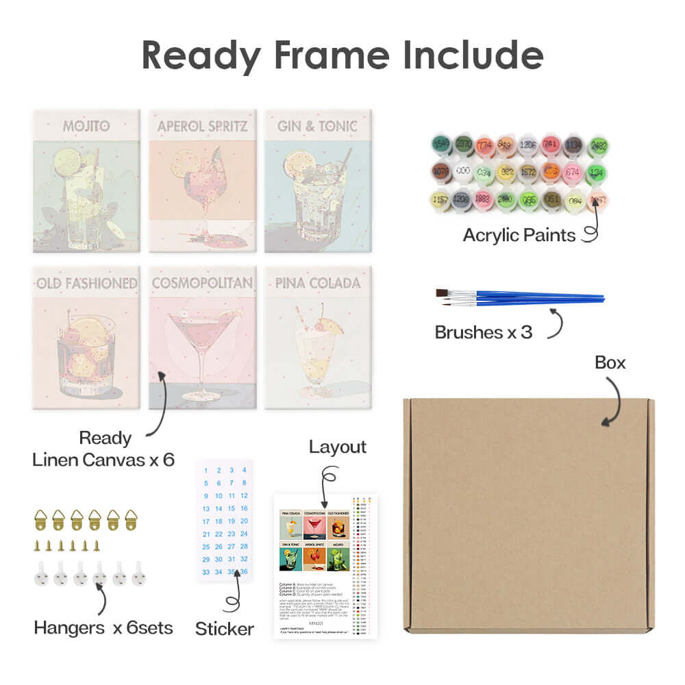 Daylight Sips (Set of 6) -  Paint by numbers Kit -  Portrait By Numbers