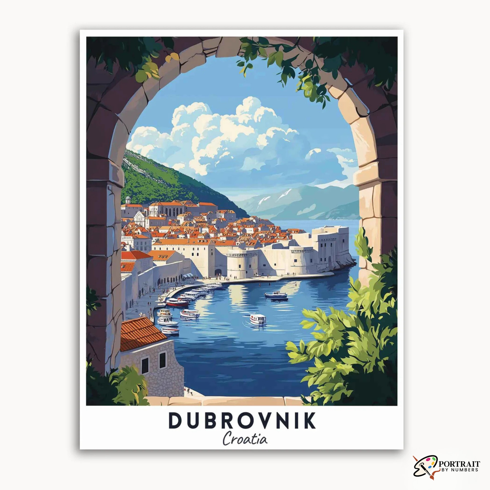 Dubrovnik Travel Poster -  Paint by Numbers Kit for Adults -  Portrait By Numbers