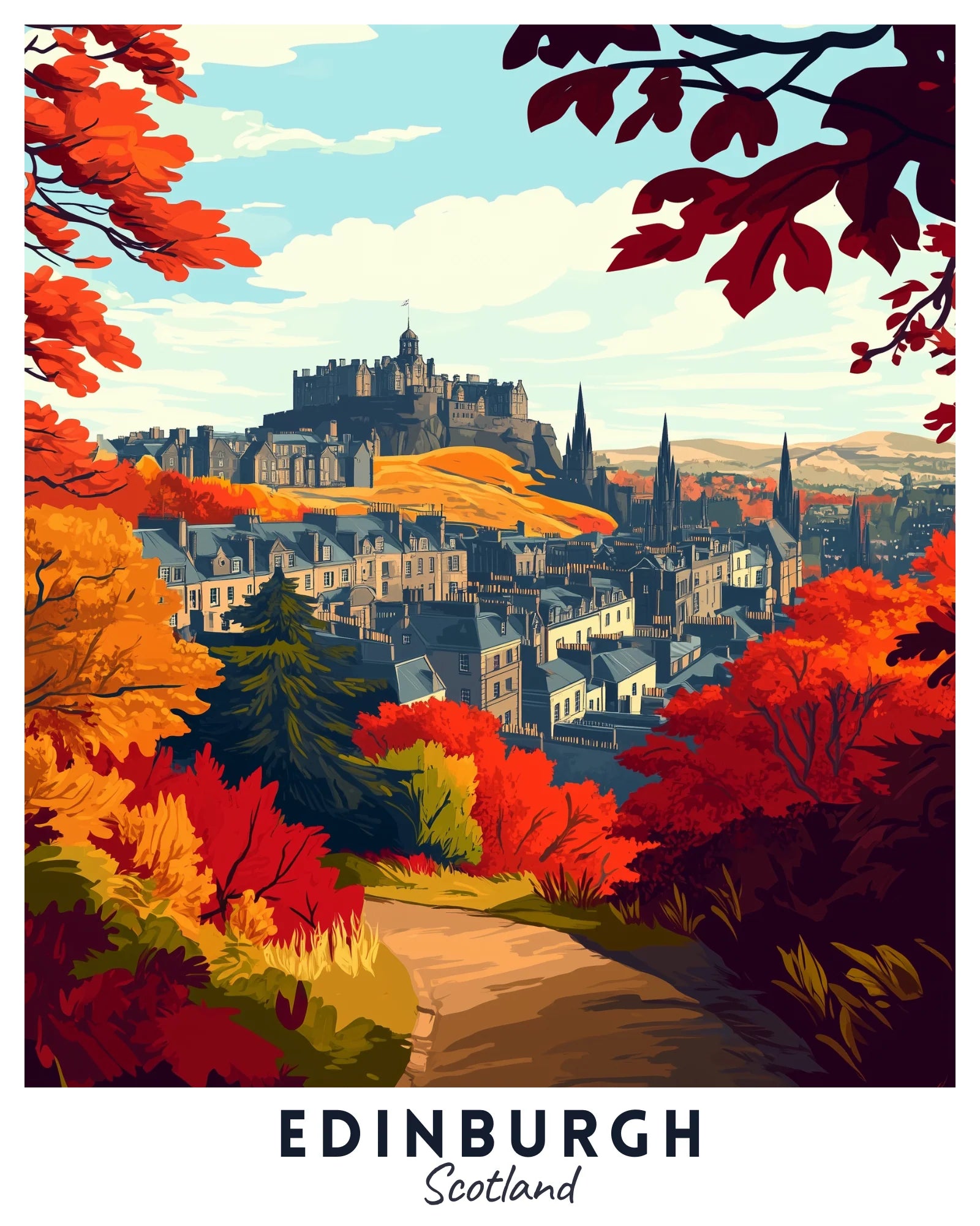 Edinburgh Travel Poster -  Paint by Numbers Kit for Adults -  Portrait By Numbers
