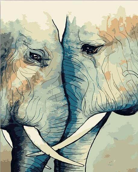 Elephant Couple -  Paint by Numbers Kit for Adults -  Portrait By Numbers