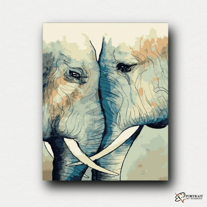 Elephant Couple -  Paint by Numbers Kit for Adults -  Portrait By Numbers