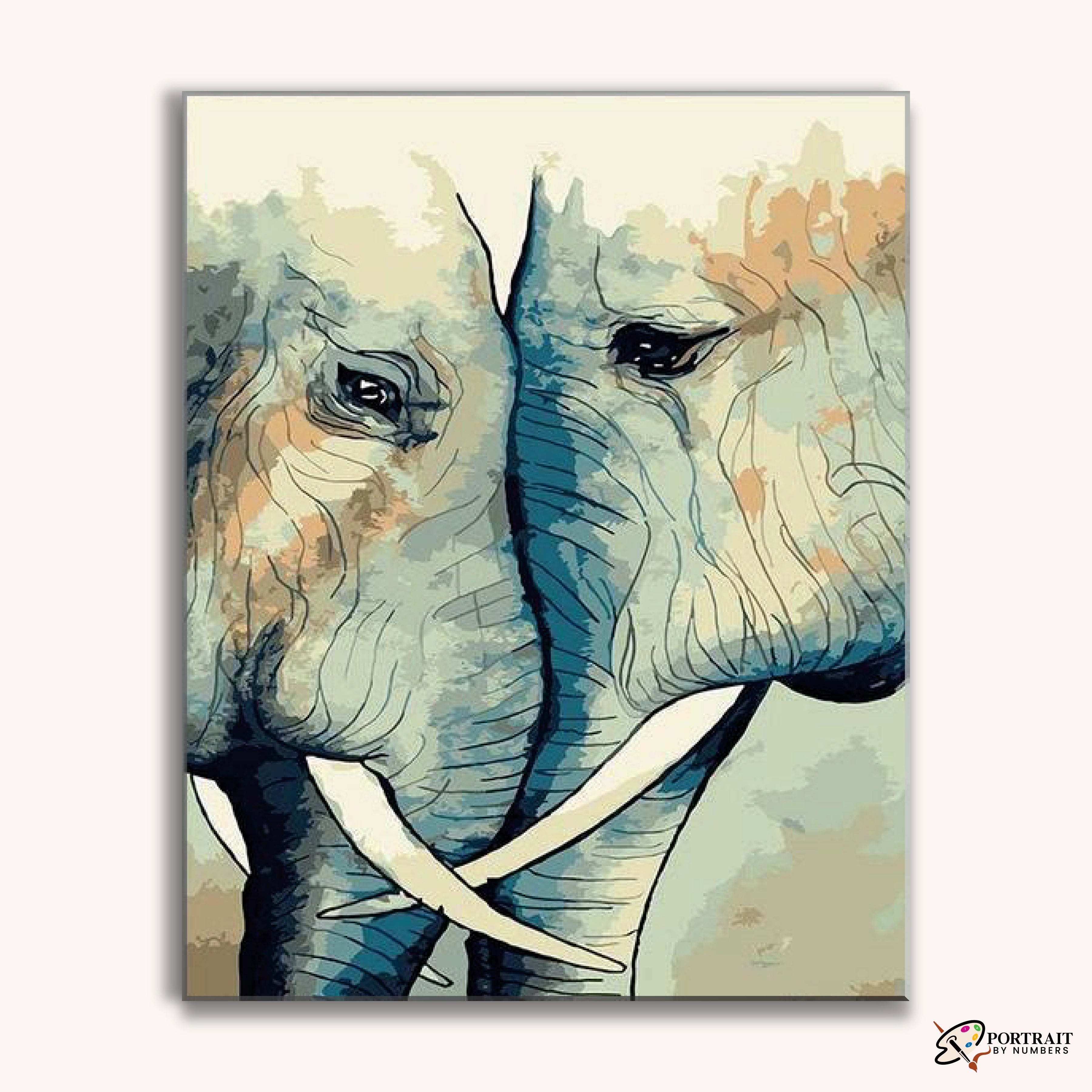 Elephant Couple -  Paint by Numbers Kit for Adults -  Portrait By Numbers