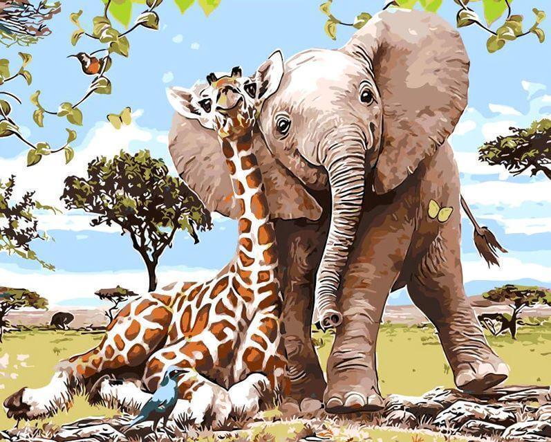 Elephant and Giraffe Safari -  Paint by numbers -  Portrait By Numbers