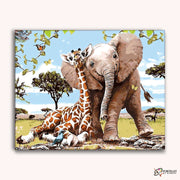 Elephant and Giraffe Safari -  Paint by Numbers Kit for Adults -  Portrait By Numbers