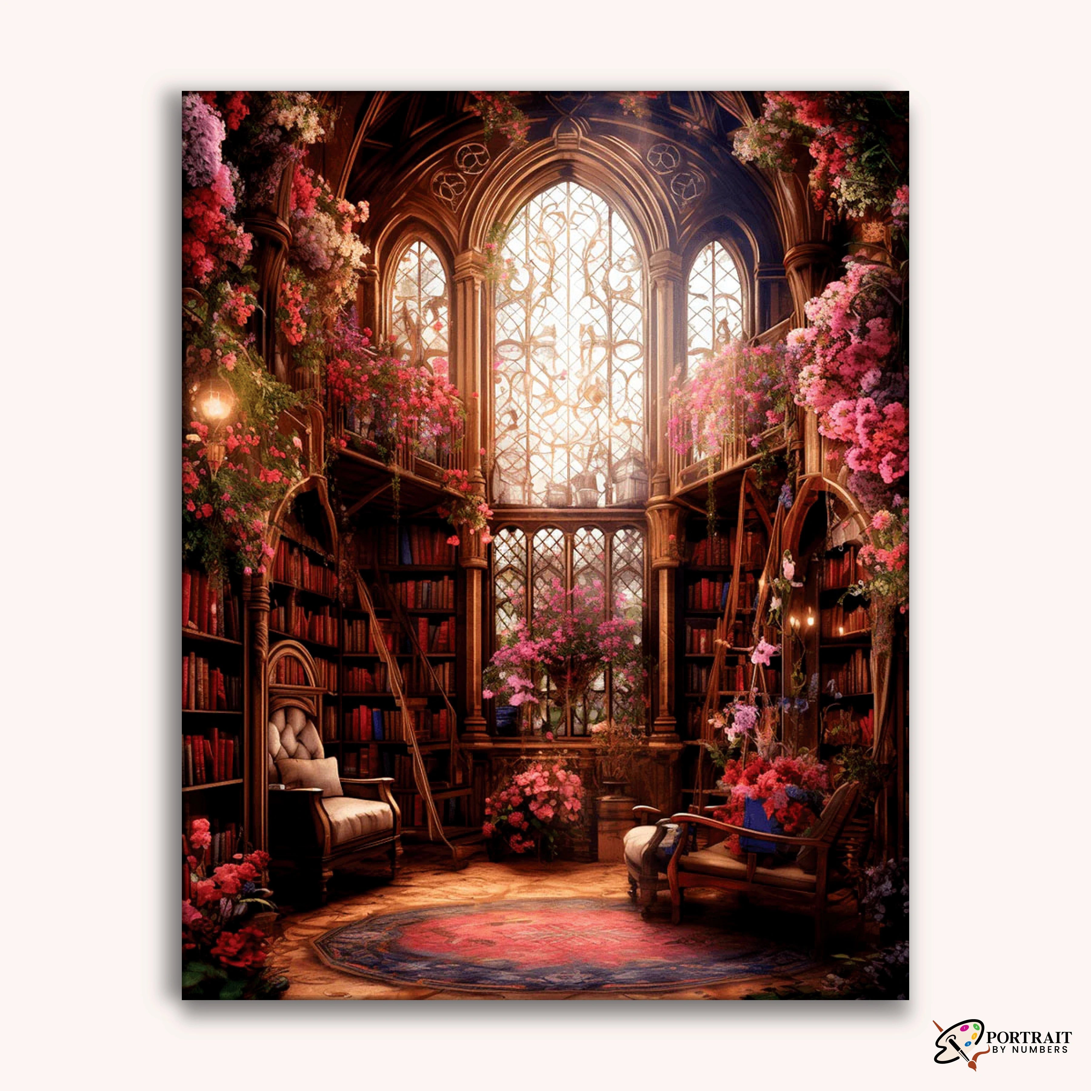 Enchanted Floral Library -  Paint by Numbers Kit for Adults -  Portrait By Numbers