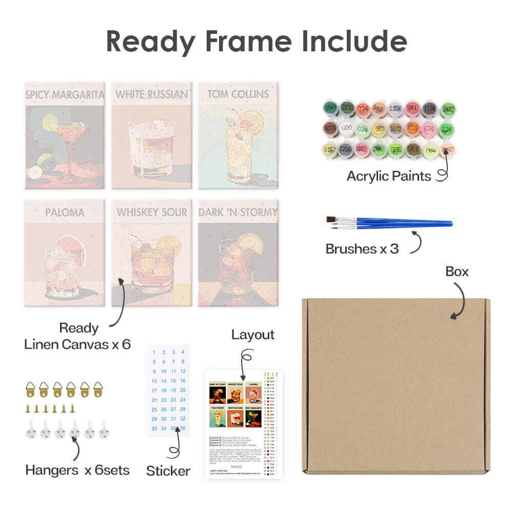 Evening Pour (Set of 6) -  Paint by numbers Kit -  Portrait By Numbers