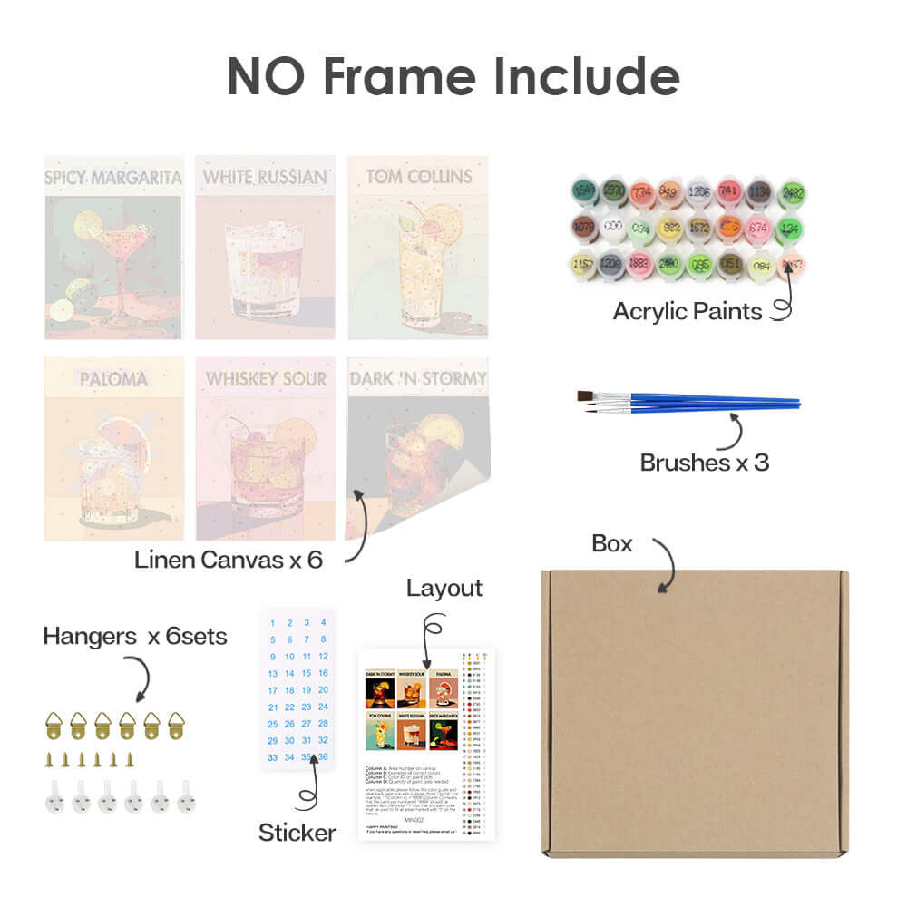 Evening Pour (Set of 6) -  Paint by Numbers Kit for Adults -  Portrait By Numbers