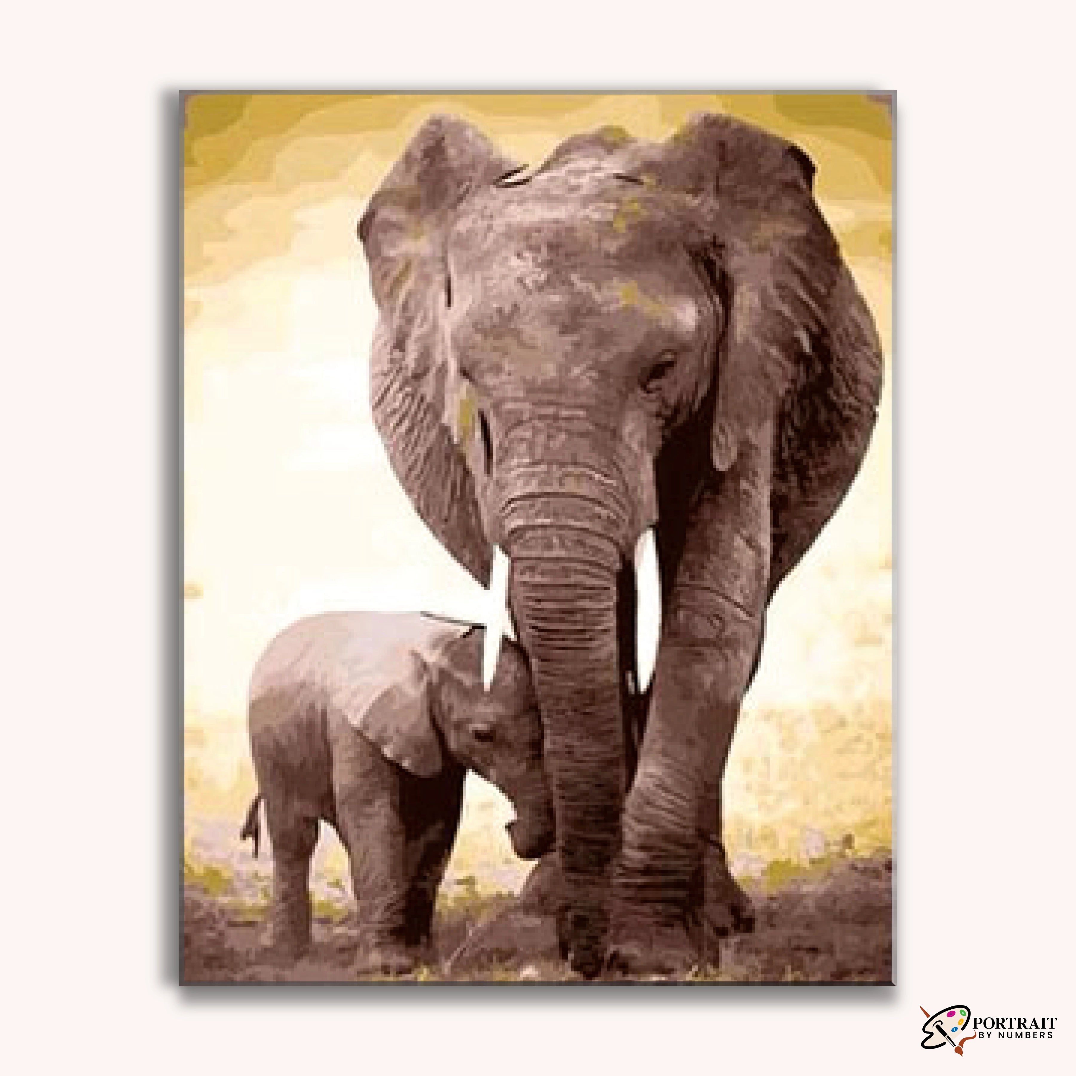 Father and Son Mammoths -  Paint by Numbers Kit for Adults -  Portrait By Numbers