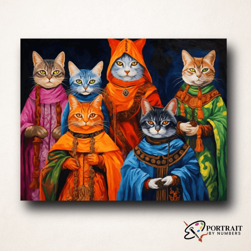 Feline Council -  Paint by numbers -  Portrait By Numbers