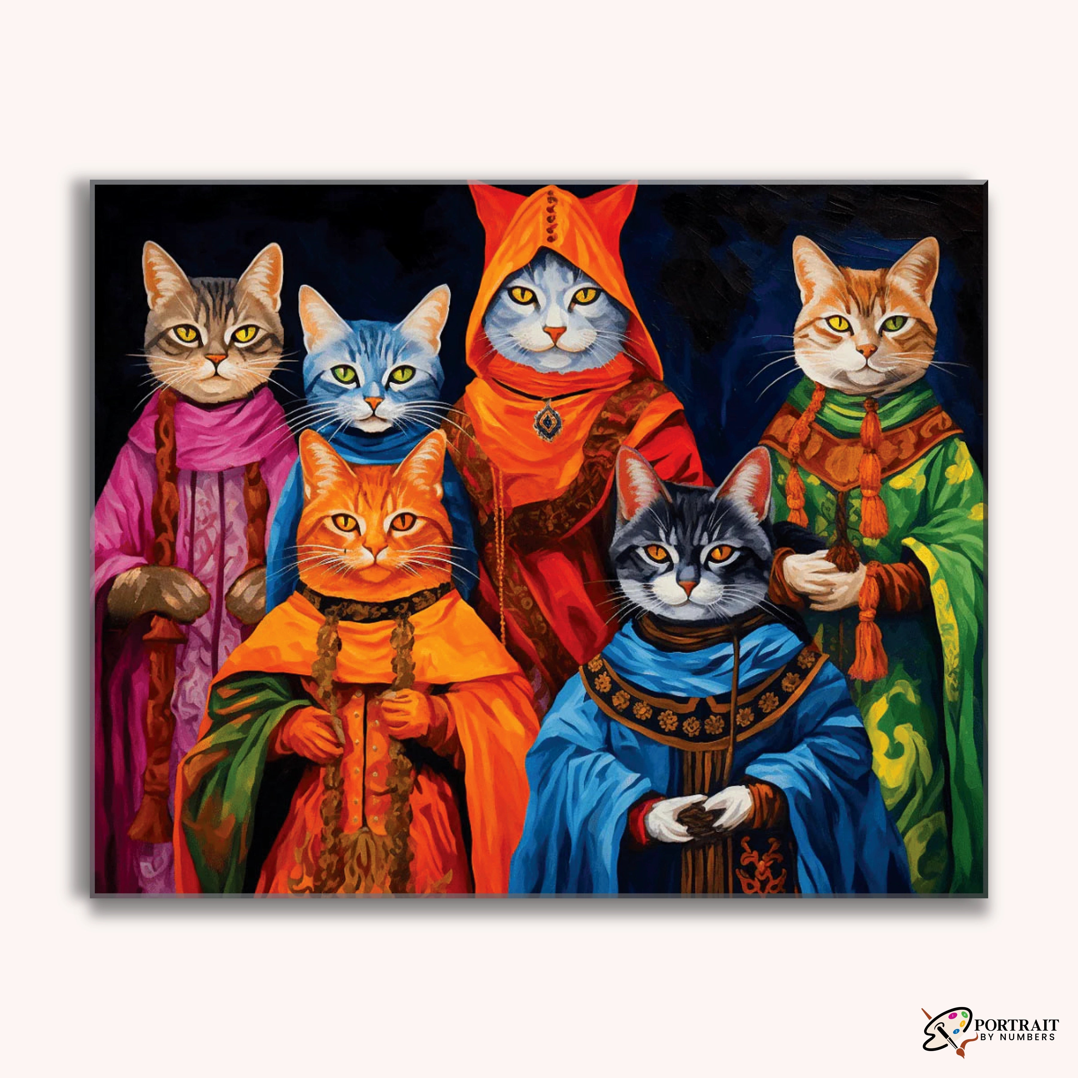 Feline Council -  Paint by Numbers Kit for Adults -  Portrait By Numbers