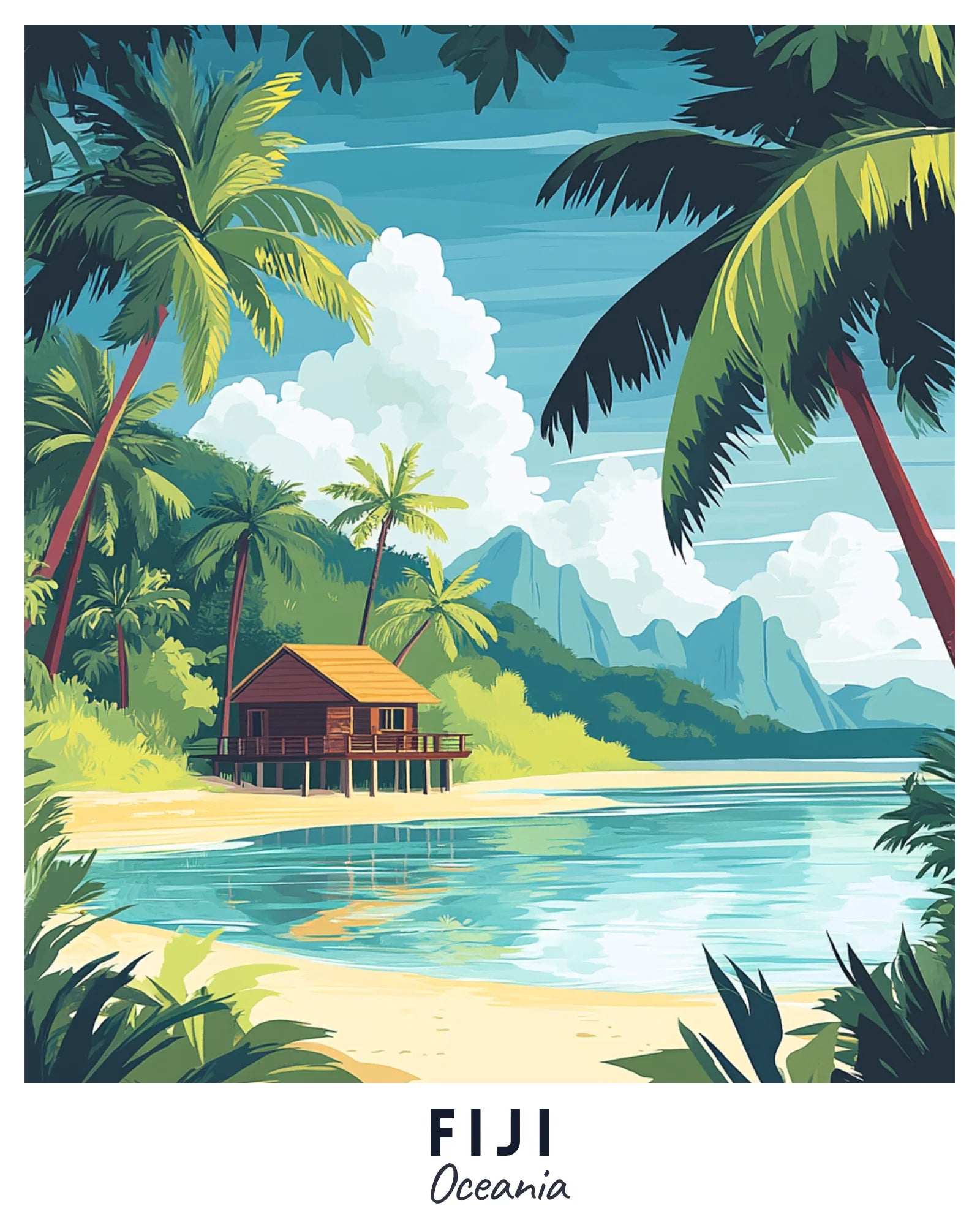 Fiji - Travel Poster -  Paint by Numbers Kit for Adults -  Portrait By Numbers