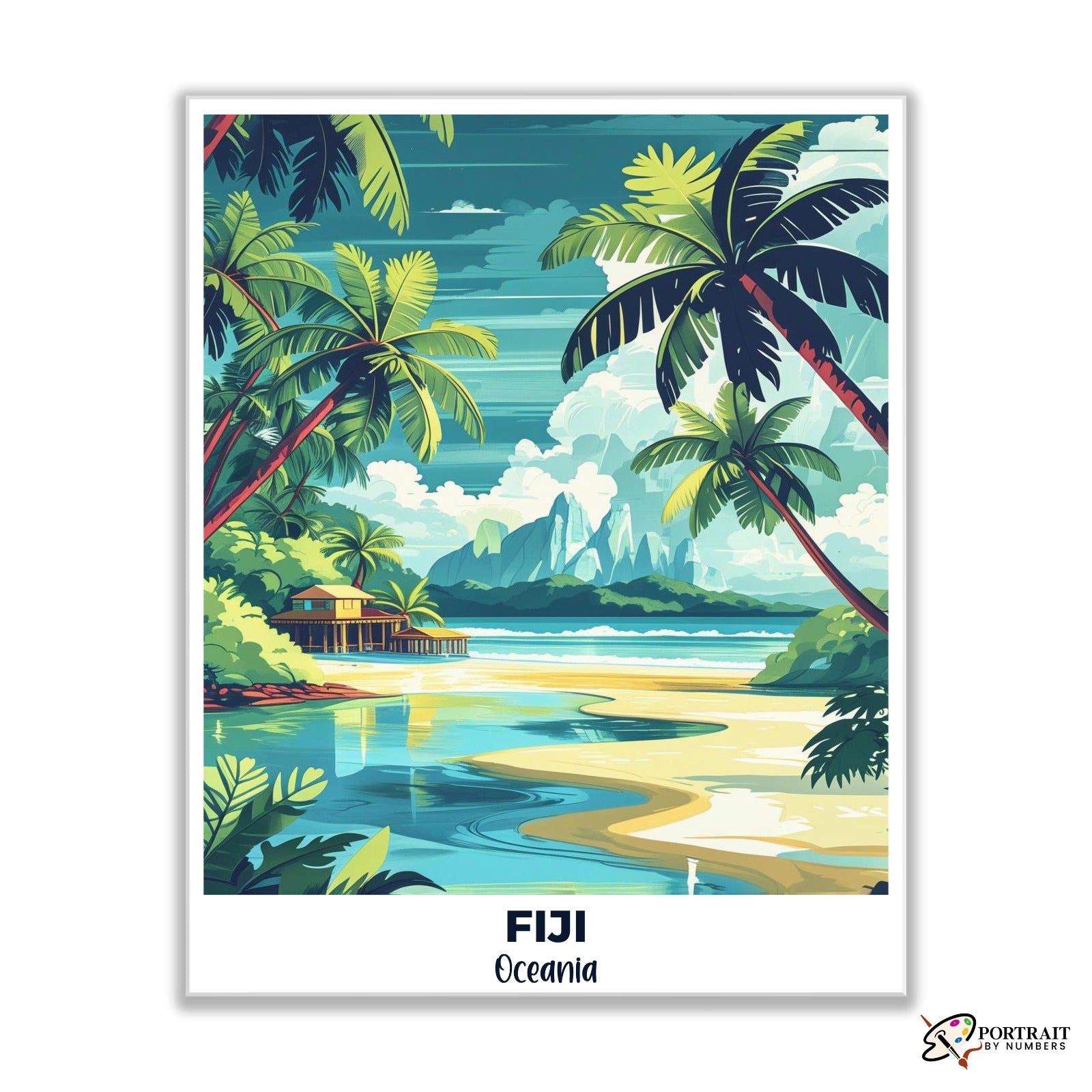 Fiji Travel Poster -  Paint by Numbers Kit for Adults -  Portrait By Numbers