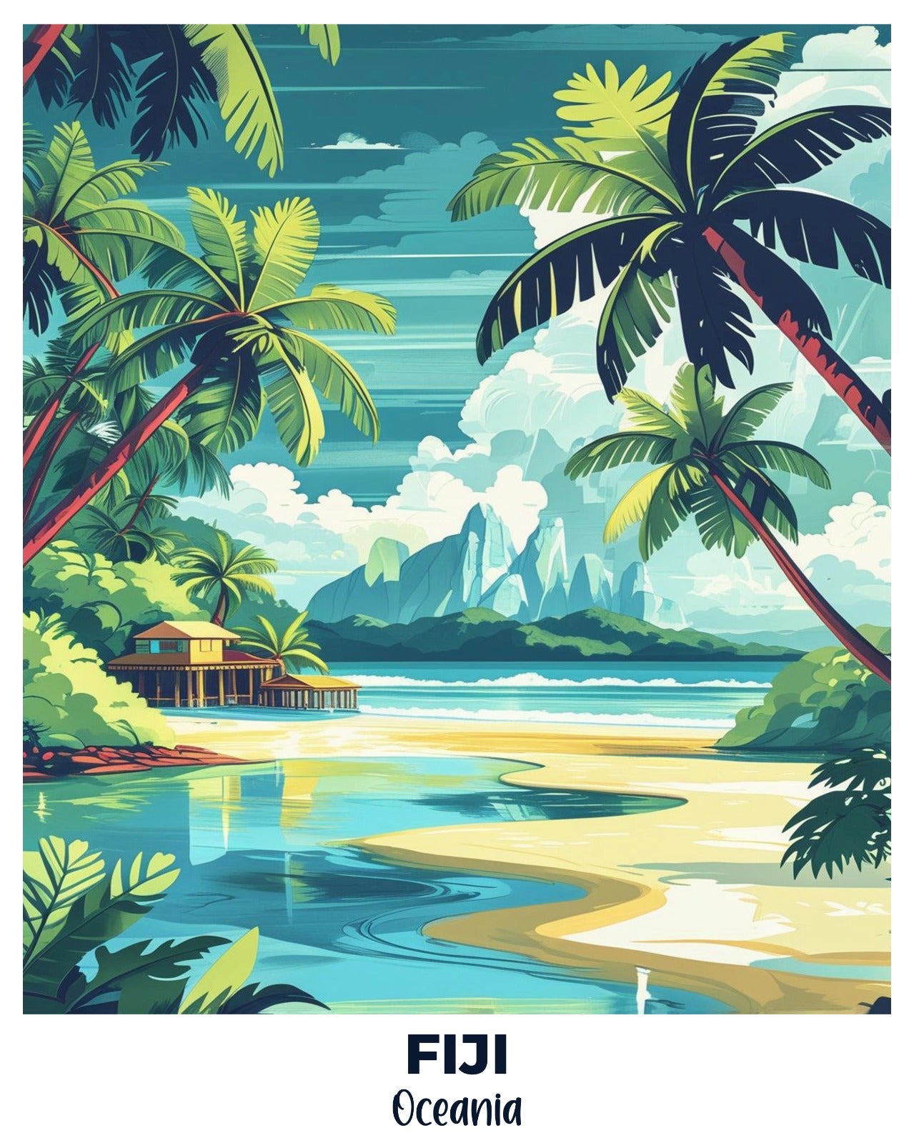 Fiji Travel Poster -  Paint by Numbers Kit for Adults -  Portrait By Numbers