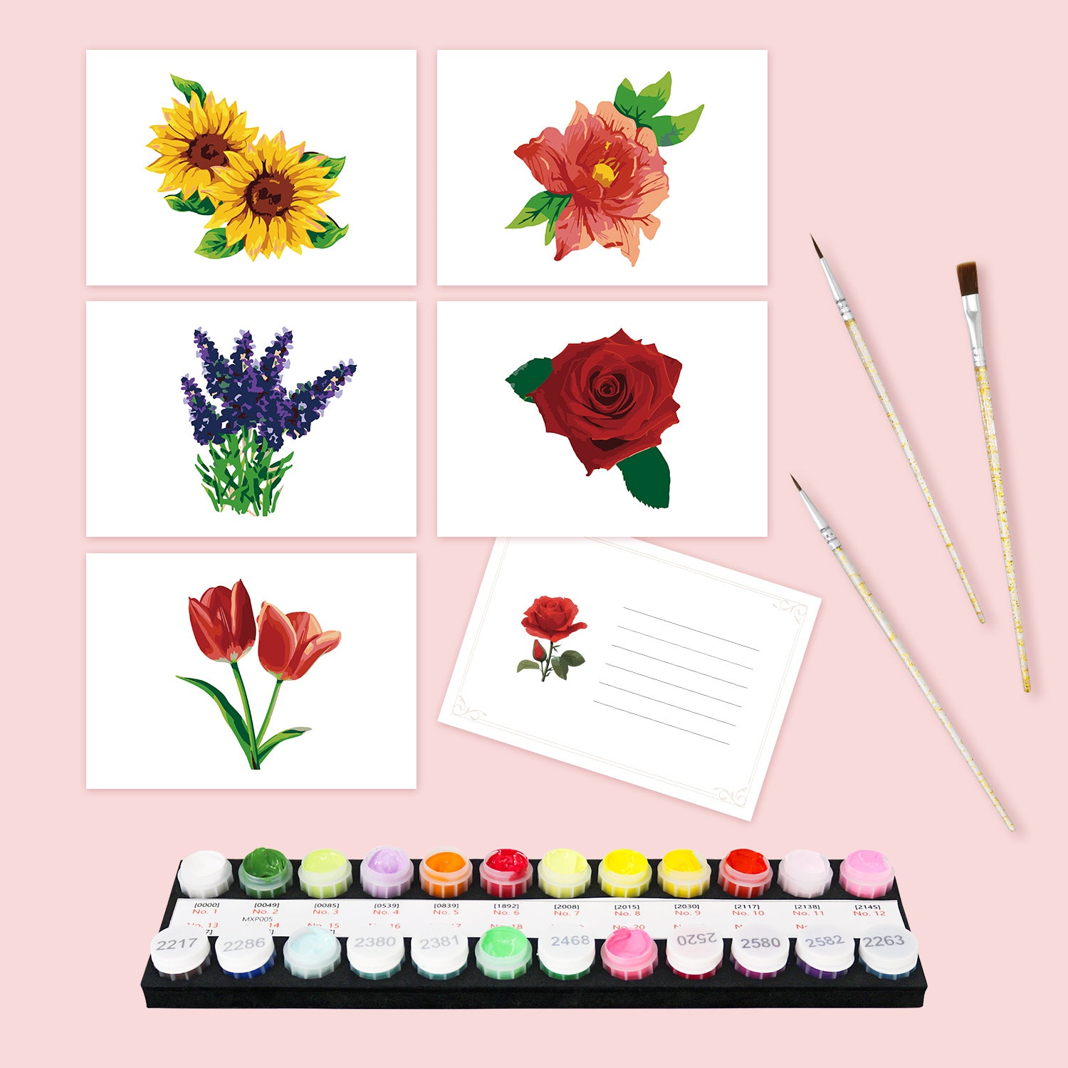 Floral Charm Poster Cards Set -  Paint by Numbers Kit for Adults -  Portrait By Numbers