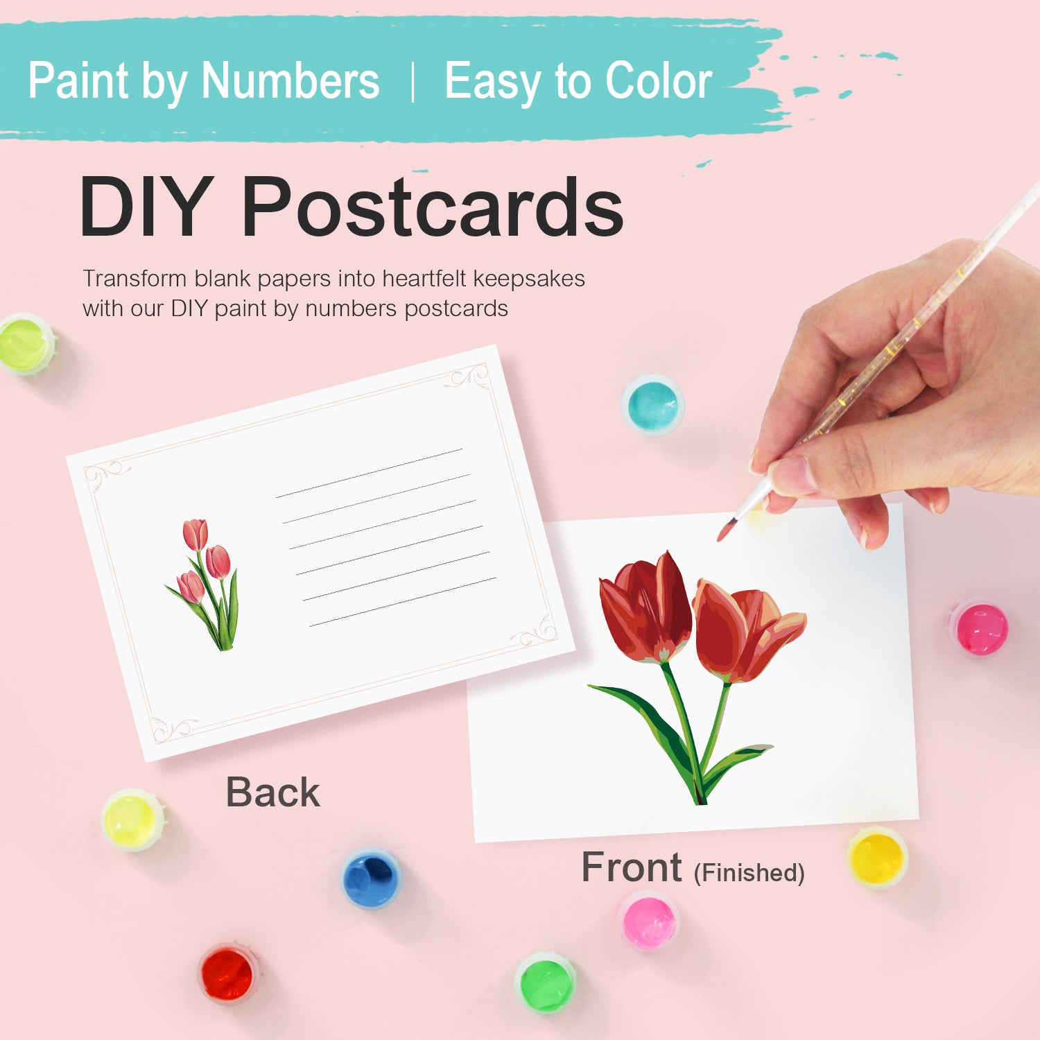 Floral Charm Poster Cards Set -  Paint by Numbers Kit for Adults -  Portrait By Numbers