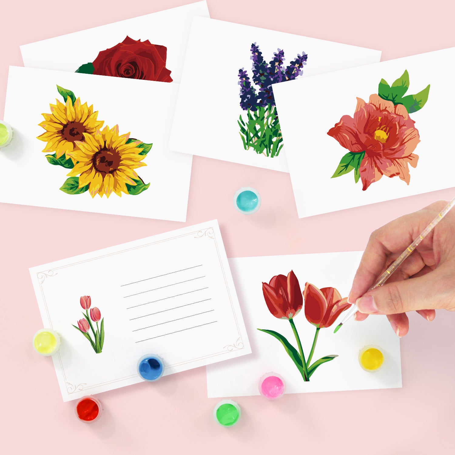Floral Charm Poster Cards Set -  Paint by Numbers Kit for Adults -  Portrait By Numbers