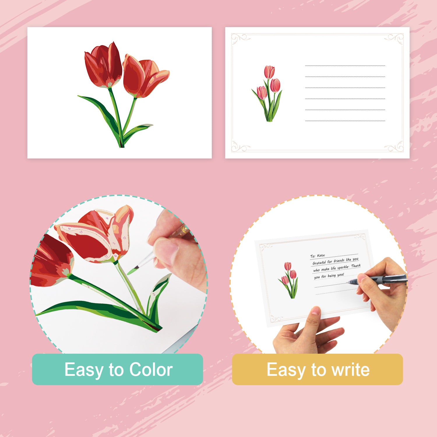 Floral Charm Poster Cards Set -  Paint by Numbers Kit for Adults -  Portrait By Numbers