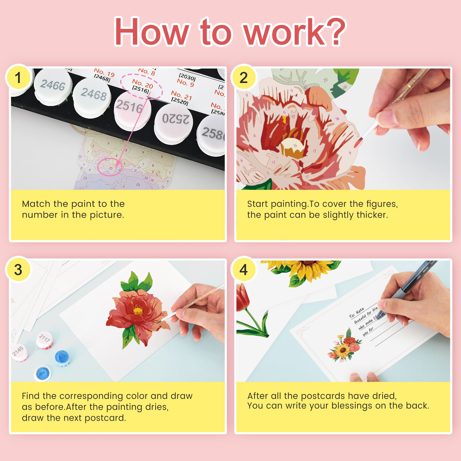 Floral Charm Poster Cards Set -  Paint by Numbers Kit for Adults -  Portrait By Numbers