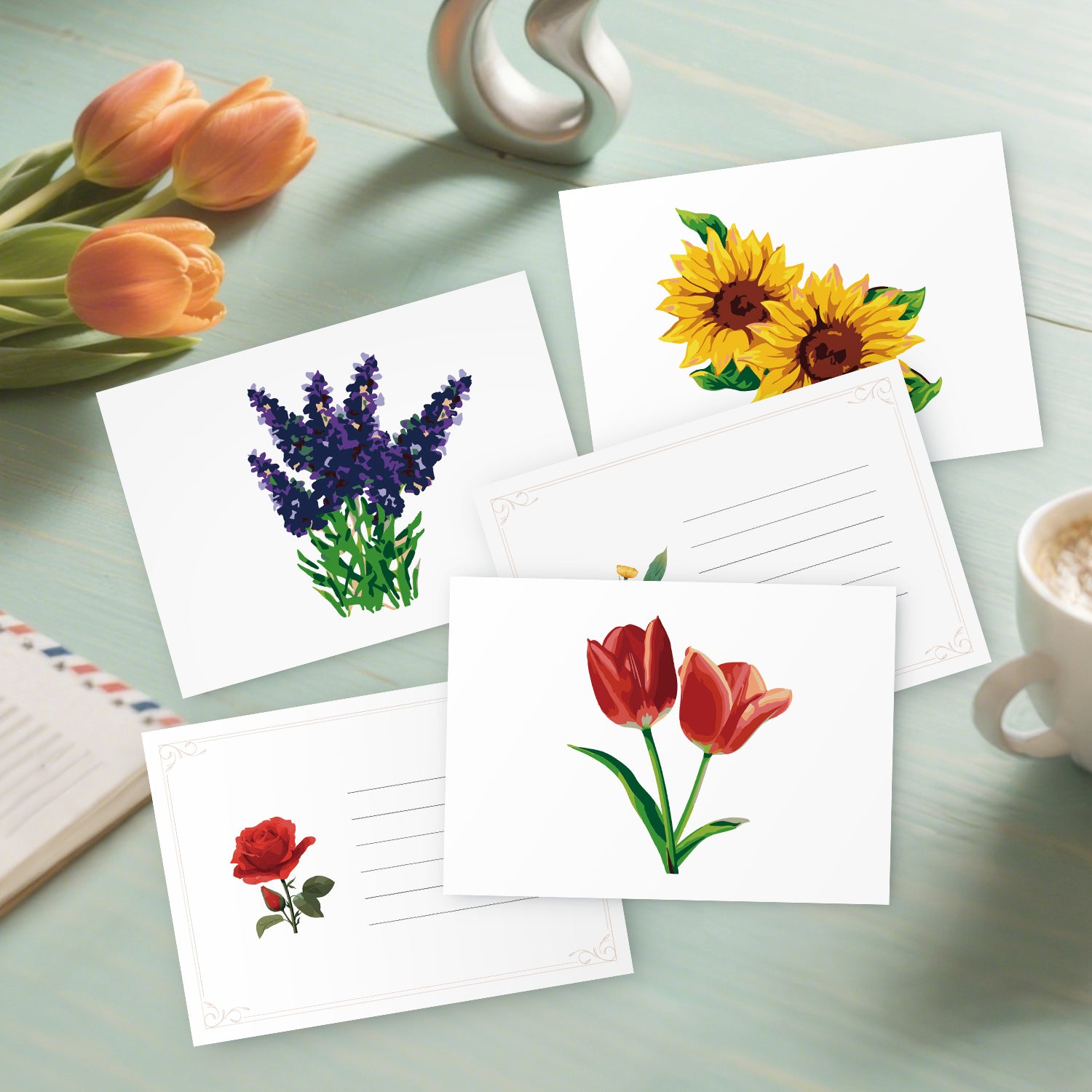 Floral Charm Poster Cards Set -  Paint by Numbers Kit for Adults -  Portrait By Numbers