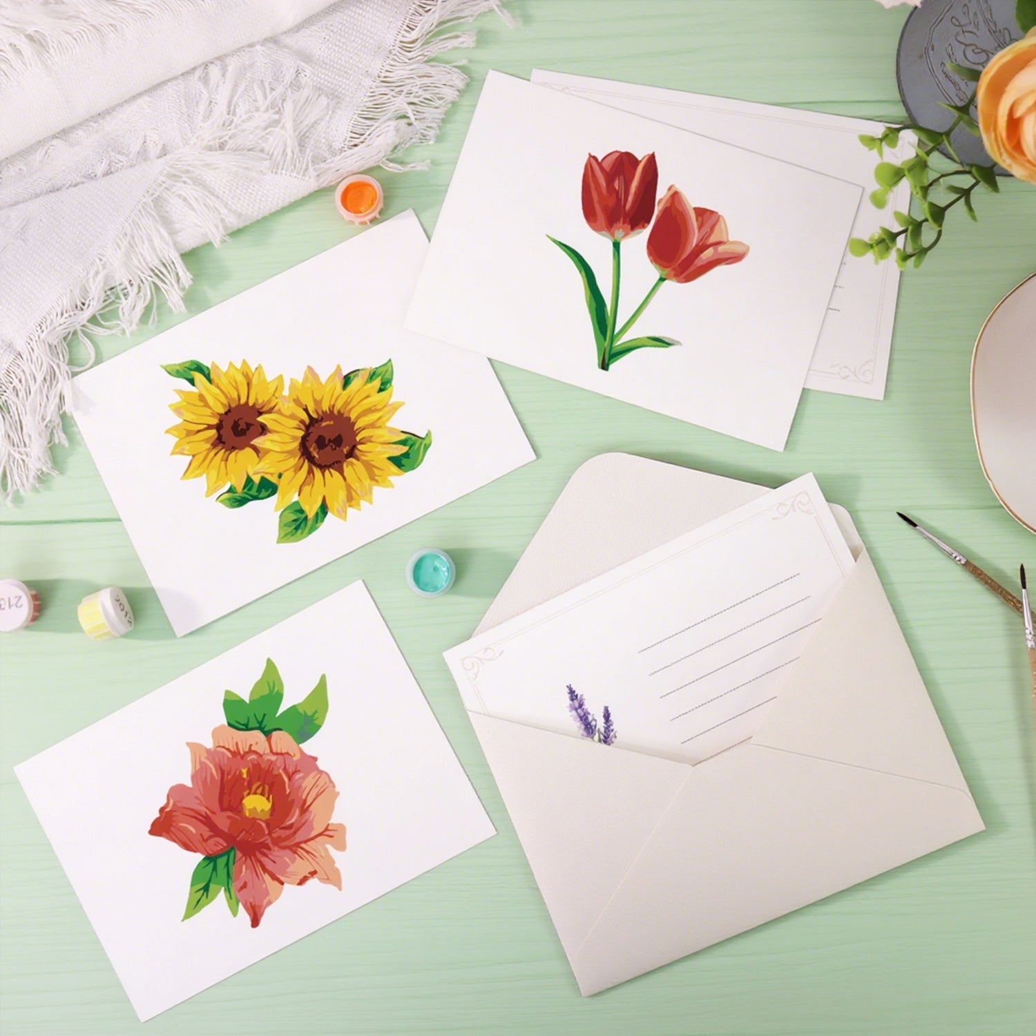 Floral Charm Poster Cards Set -  Paint by Numbers Kit for Adults -  Portrait By Numbers