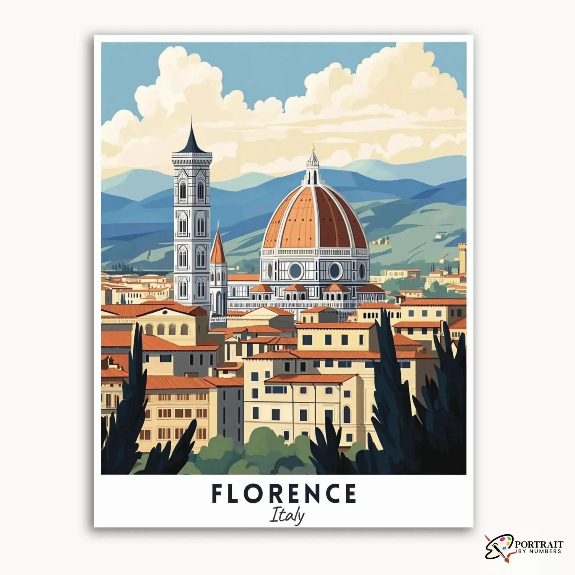 Florence Travel Poster -  Paint by Numbers Kit for Adults -  Portrait By Numbers