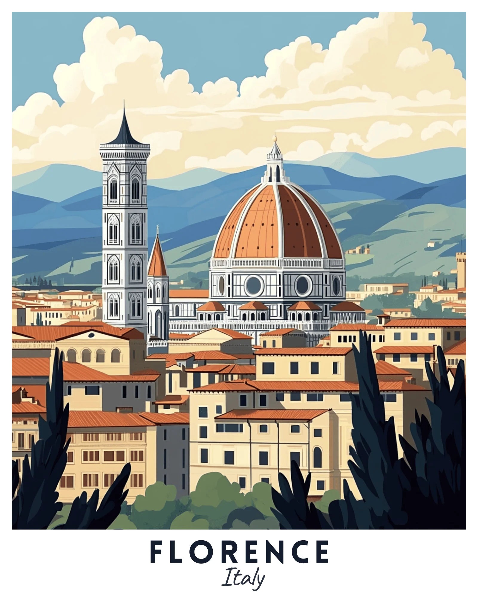 Florence Travel Poster -  Paint by Numbers Kit for Adults -  Portrait By Numbers