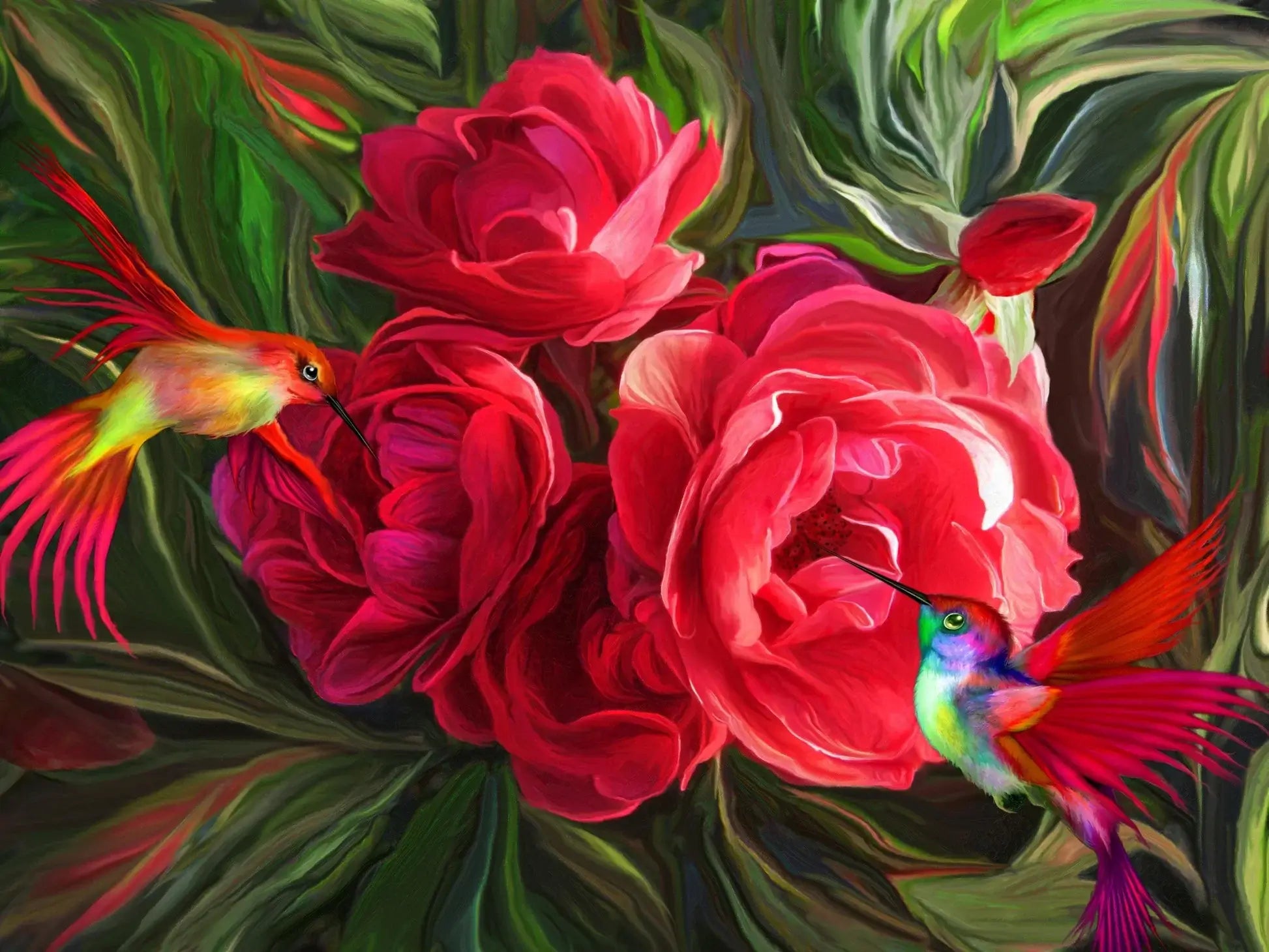 Flower Hummingbirds -  Paint by numbers -  Portrait By Numbers