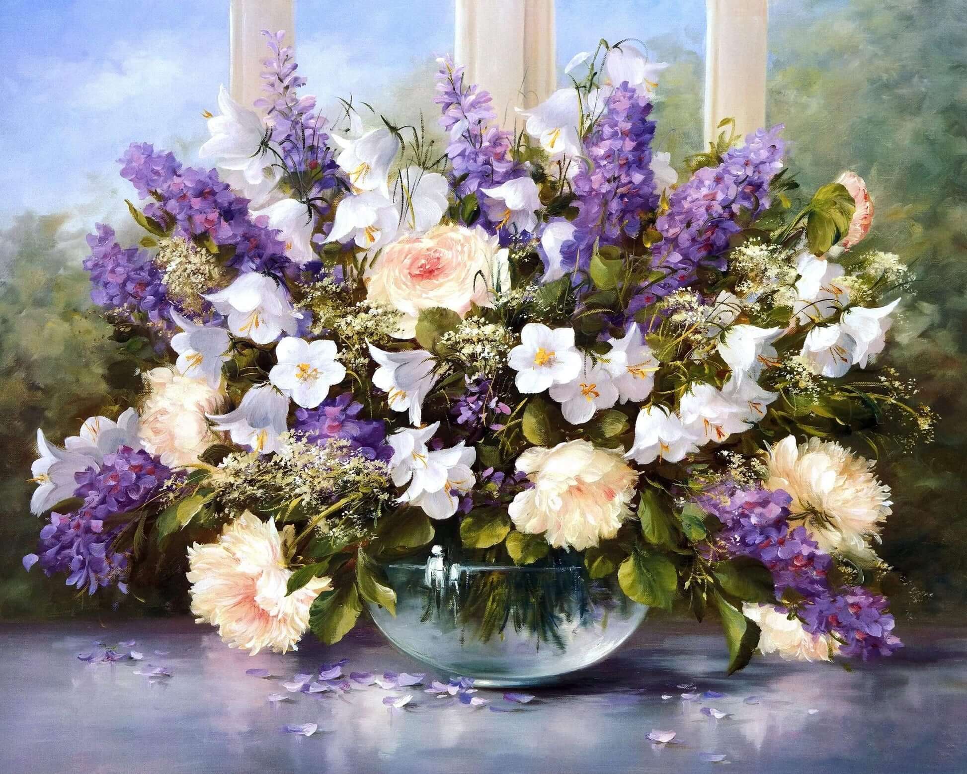 Flowers In The Glass Bowl -  Paint by numbers -  Portrait By Numbers