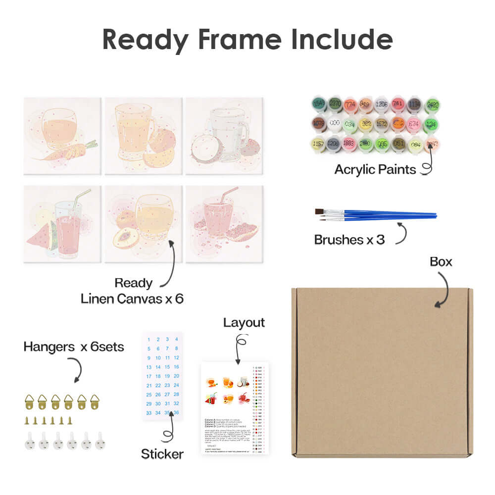 Fresh Pours (Set of 6) -  Paint by Numbers Kit for Adults -  Portrait By Numbers