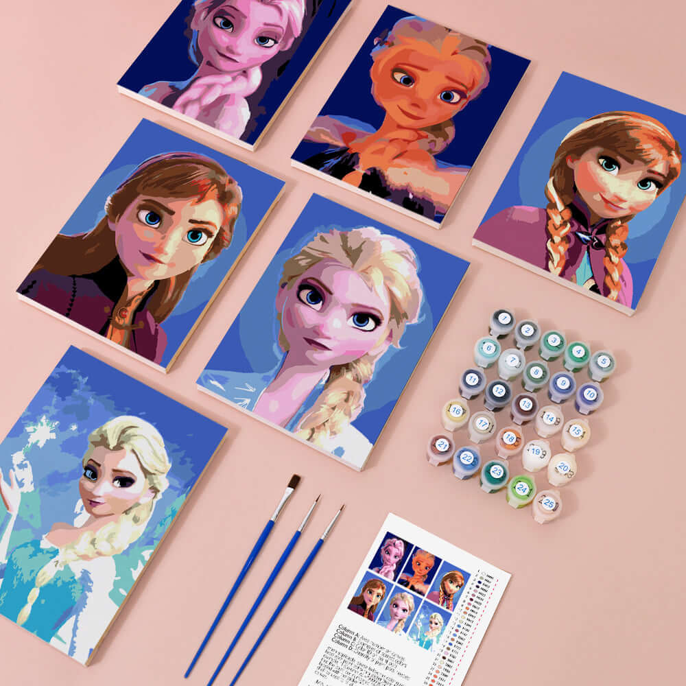 Frozen Sisters (Set of 6) -  Paint by numbers Kit -  Portrait By Numbers