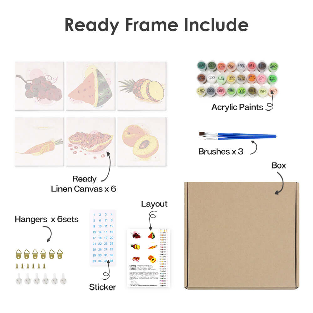 Fruit Pop (Set of 6) -  Paint by Numbers Kit for Adults -  Portrait By Numbers