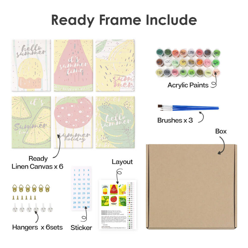 Fruity Summer (Set of 6) -  Paint by Numbers Kit for Adults -  Portrait By Numbers