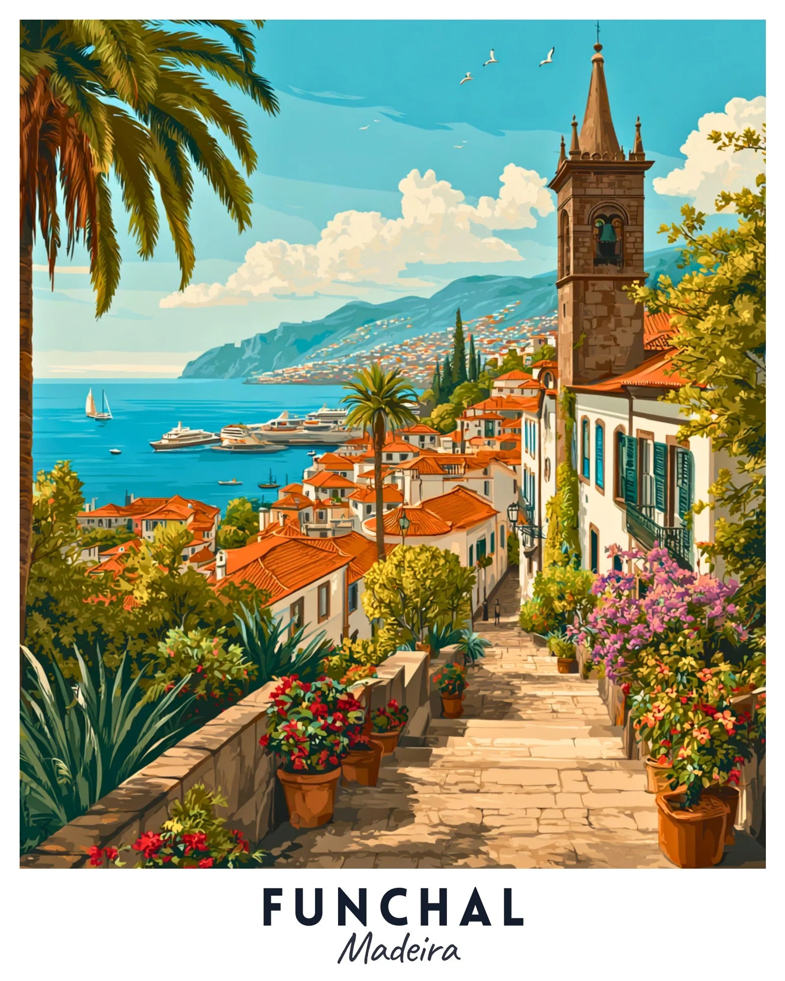 Funchal - Travel Poster -  Paint by Numbers Kit for Adults -  Portrait By Numbers