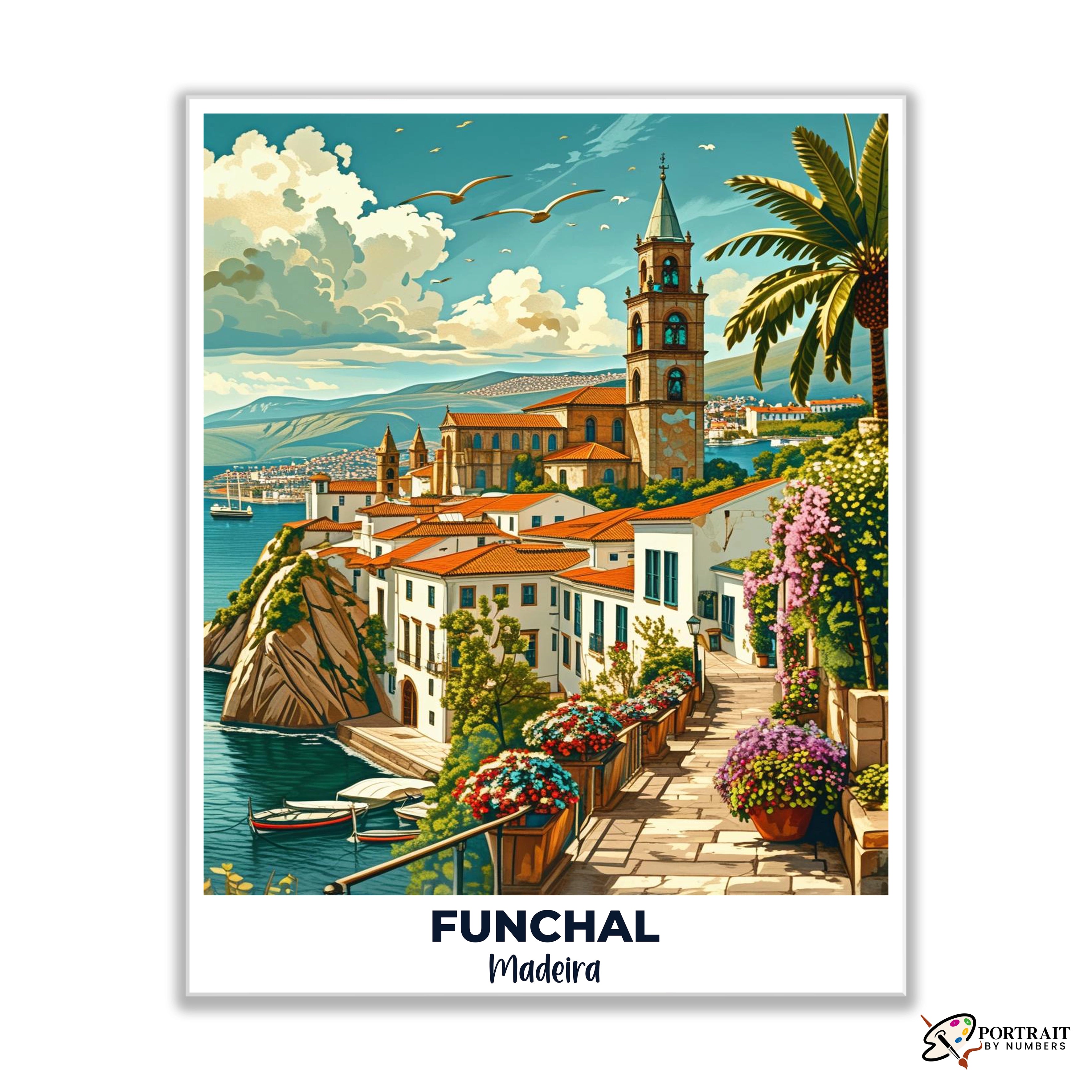 Funchal Travel Poster -  Paint by Numbers Kit for Adults -  Portrait By Numbers
