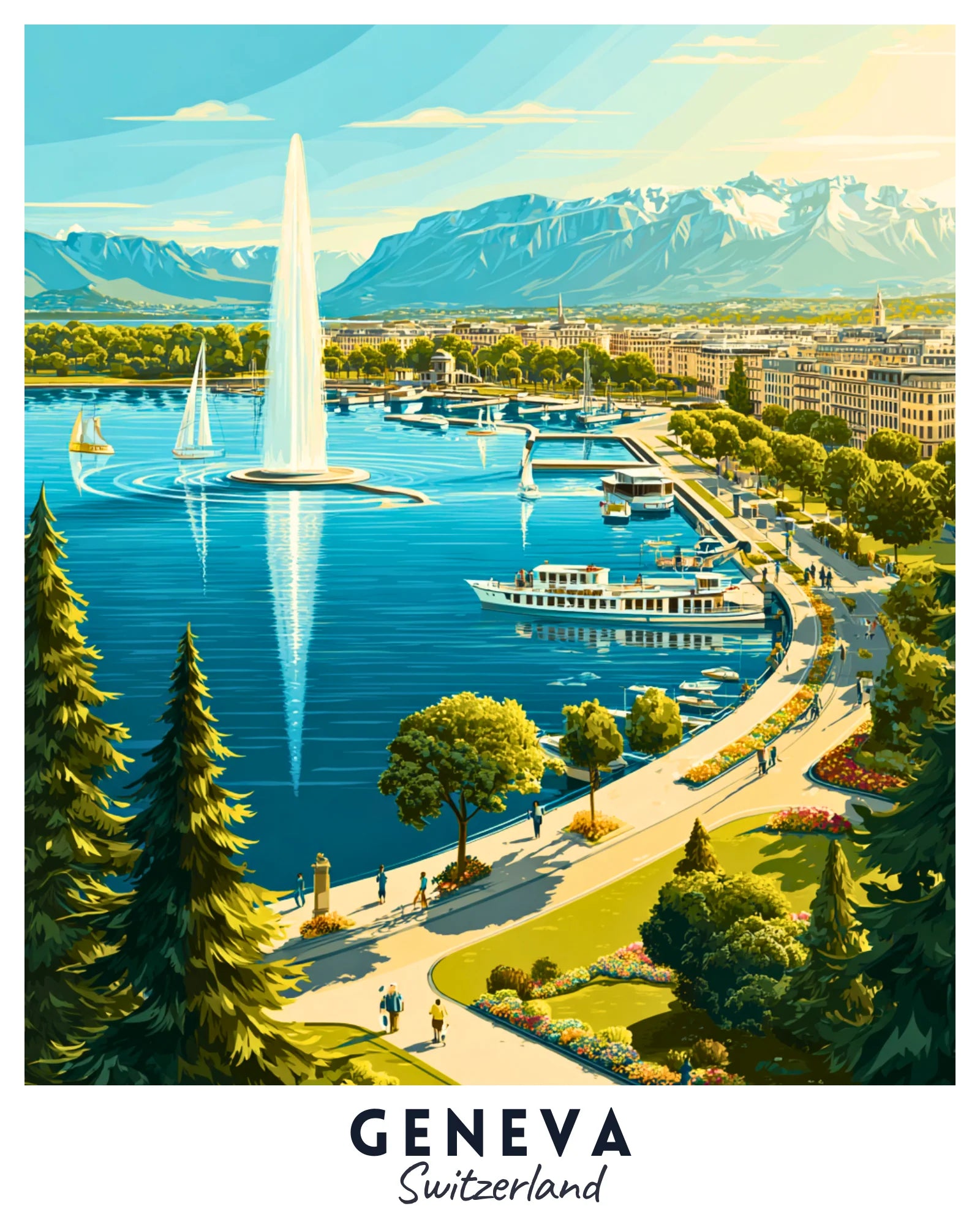 Geneva - Travel Poster -  Paint by Numbers Kit for Adults -  Portrait By Numbers