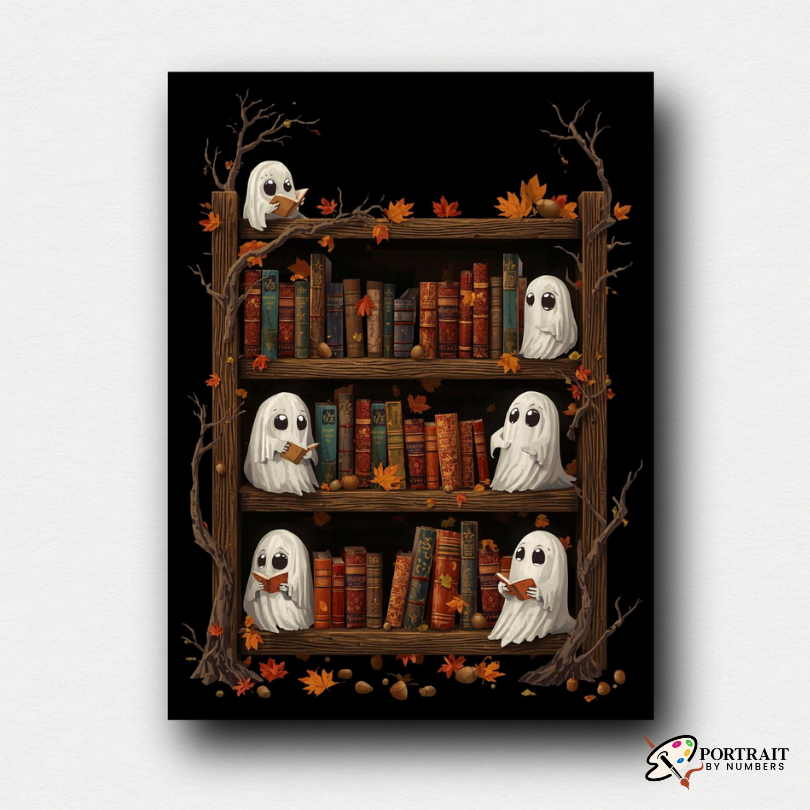 Ghostly Bookshelf -  Paint by numbers Kit -  Portrait By Numbers