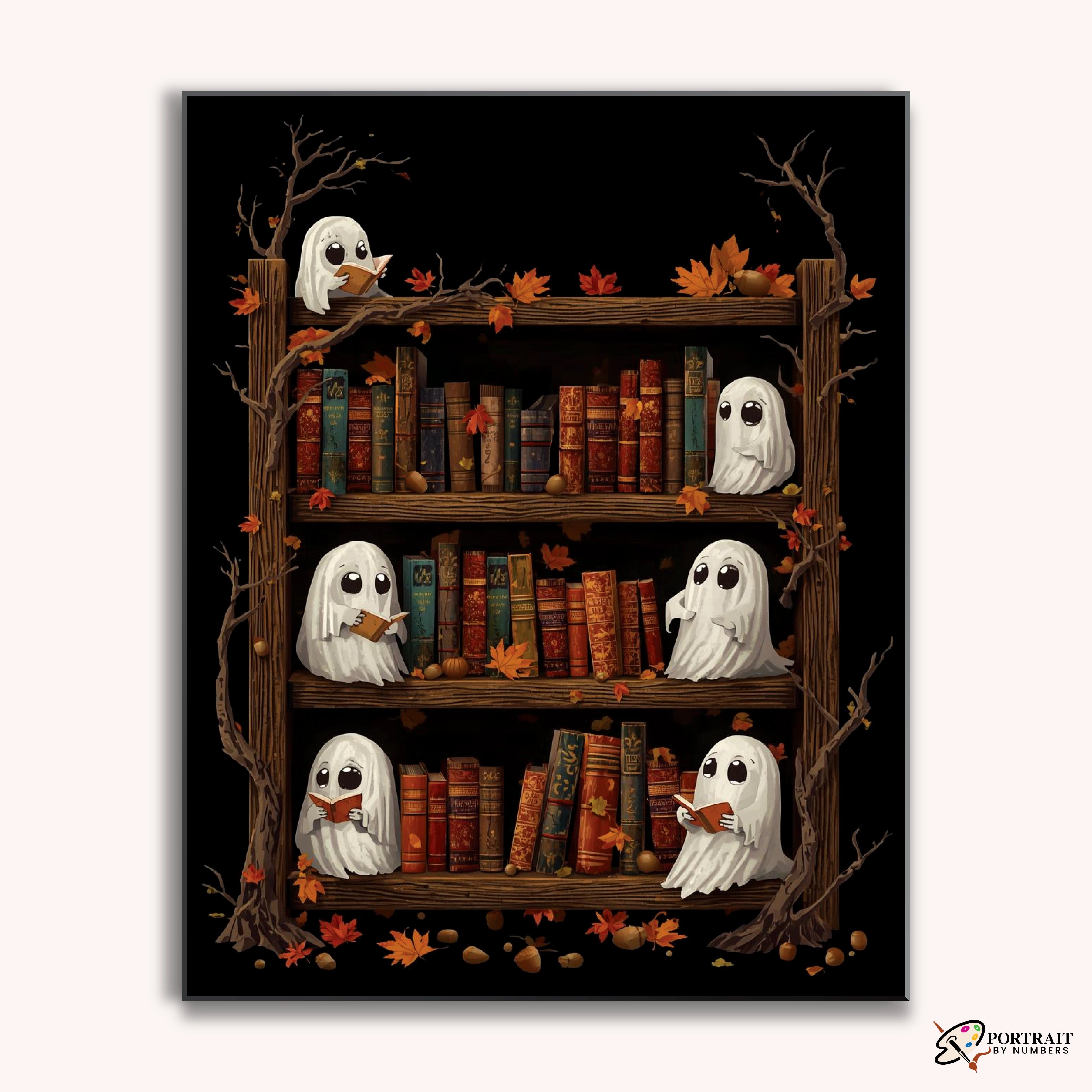 Ghostly Bookshelf -  Paint by Numbers Kit for Adults -  Portrait By Numbers