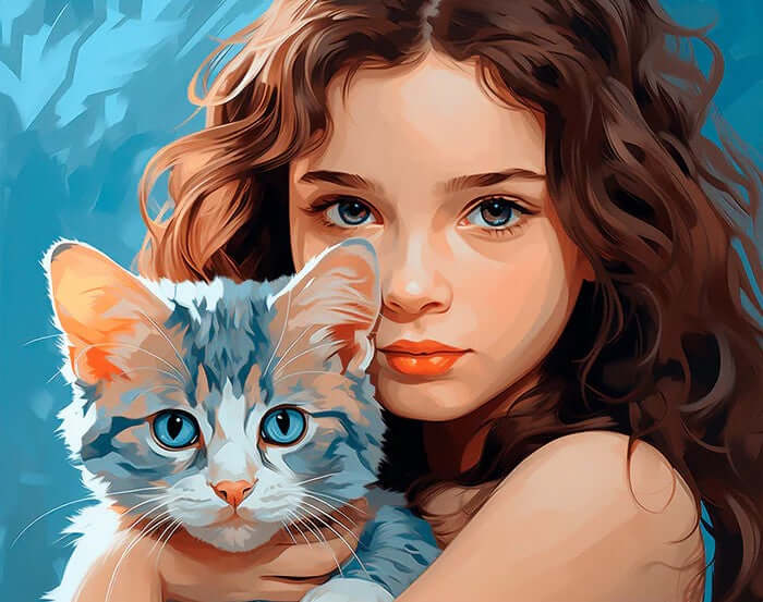 Girl's Pet Cat -  Paint by numbers Kit -  Portrait By Numbers