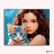 Girl's Pet Cat -  Paint by Numbers Kit for Adults -  Portrait By Numbers
