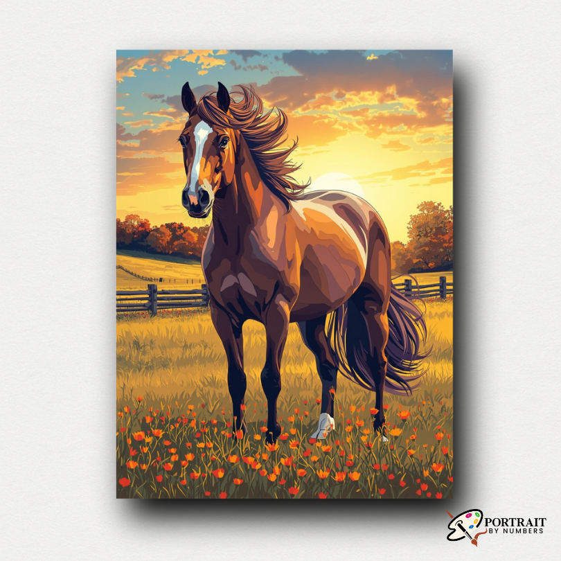 Golden Sunset Horse -  Paint by numbers Kit -  Portrait By Numbers