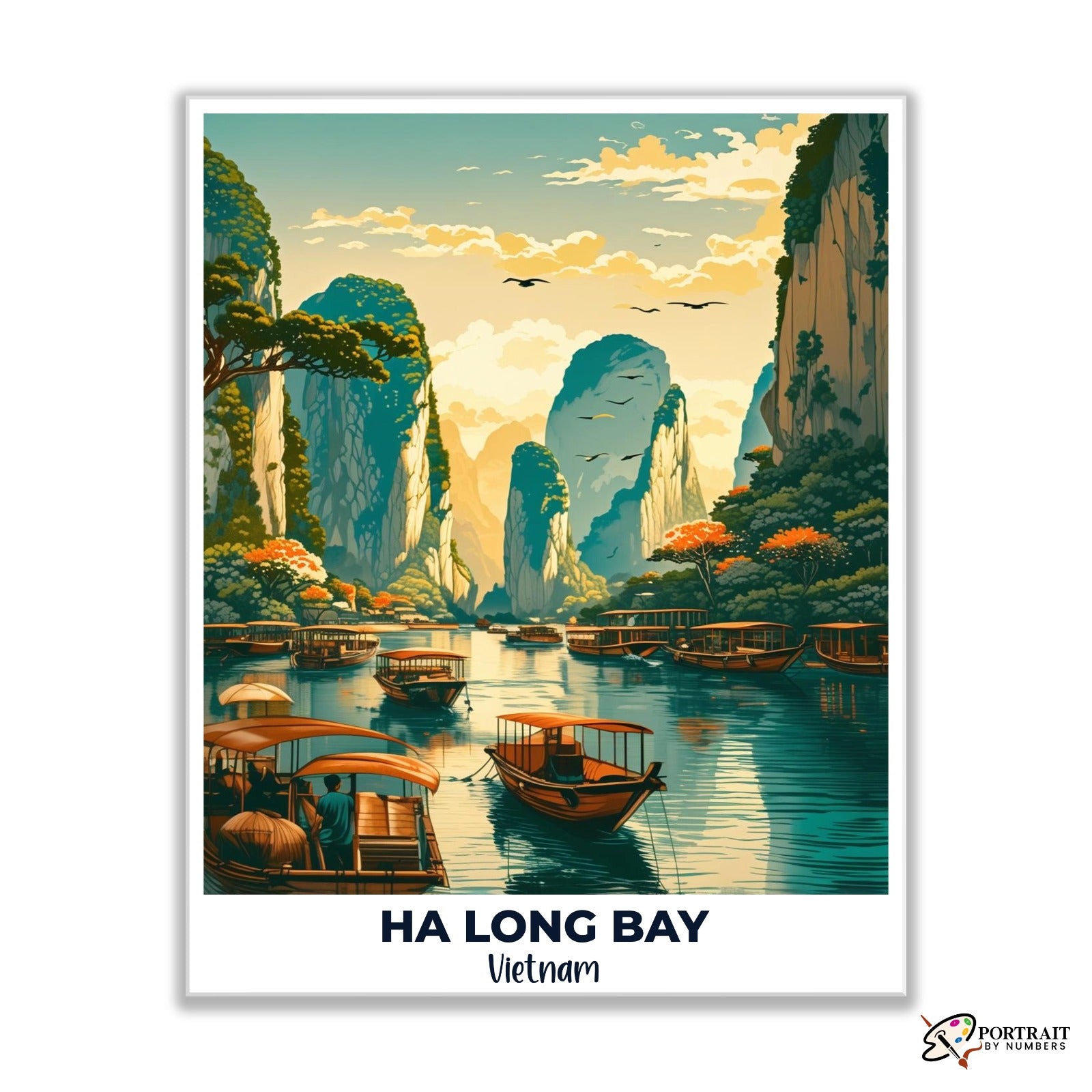 Ha Long Bay Travel Poster -  Paint by Numbers Kit for Adults -  Portrait By Numbers