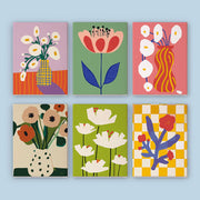 Happy Blooms (Set of 6) -  Paint by numbers Kit -  Portrait By Numbers