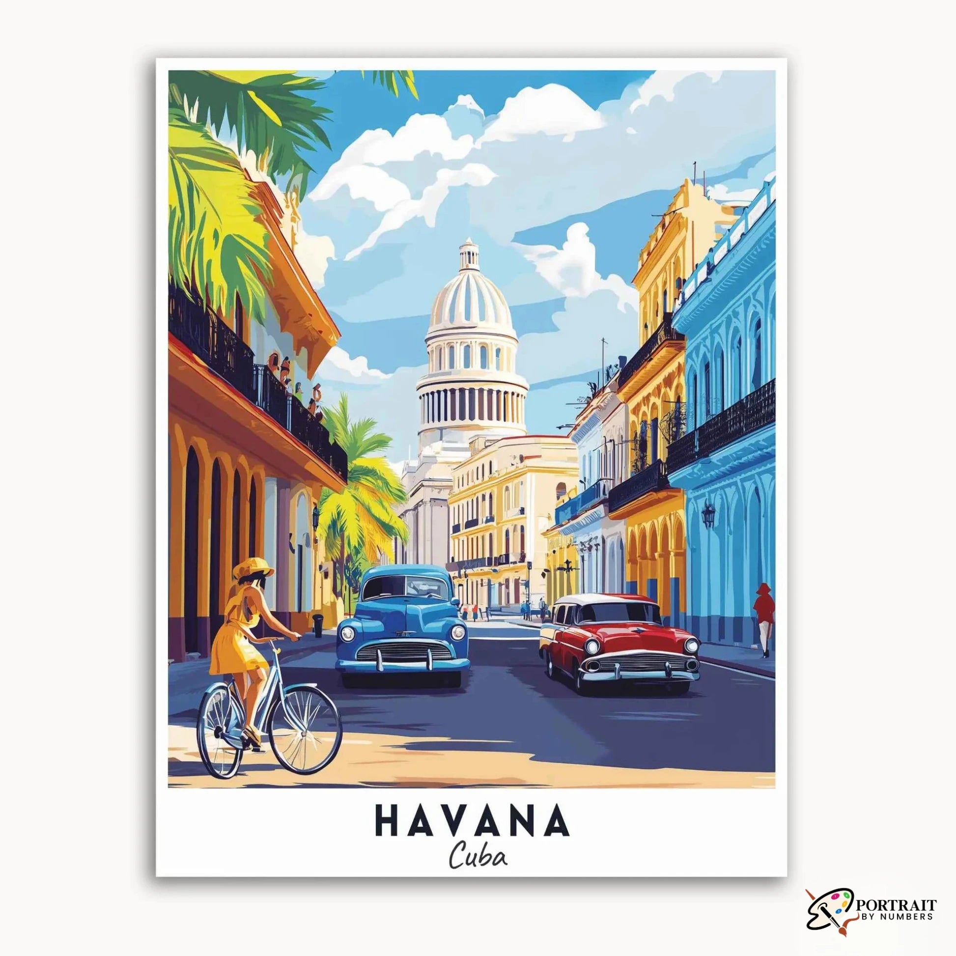Havana - Travel Poster -  Paint by Numbers Kit for Adults -  Portrait By Numbers