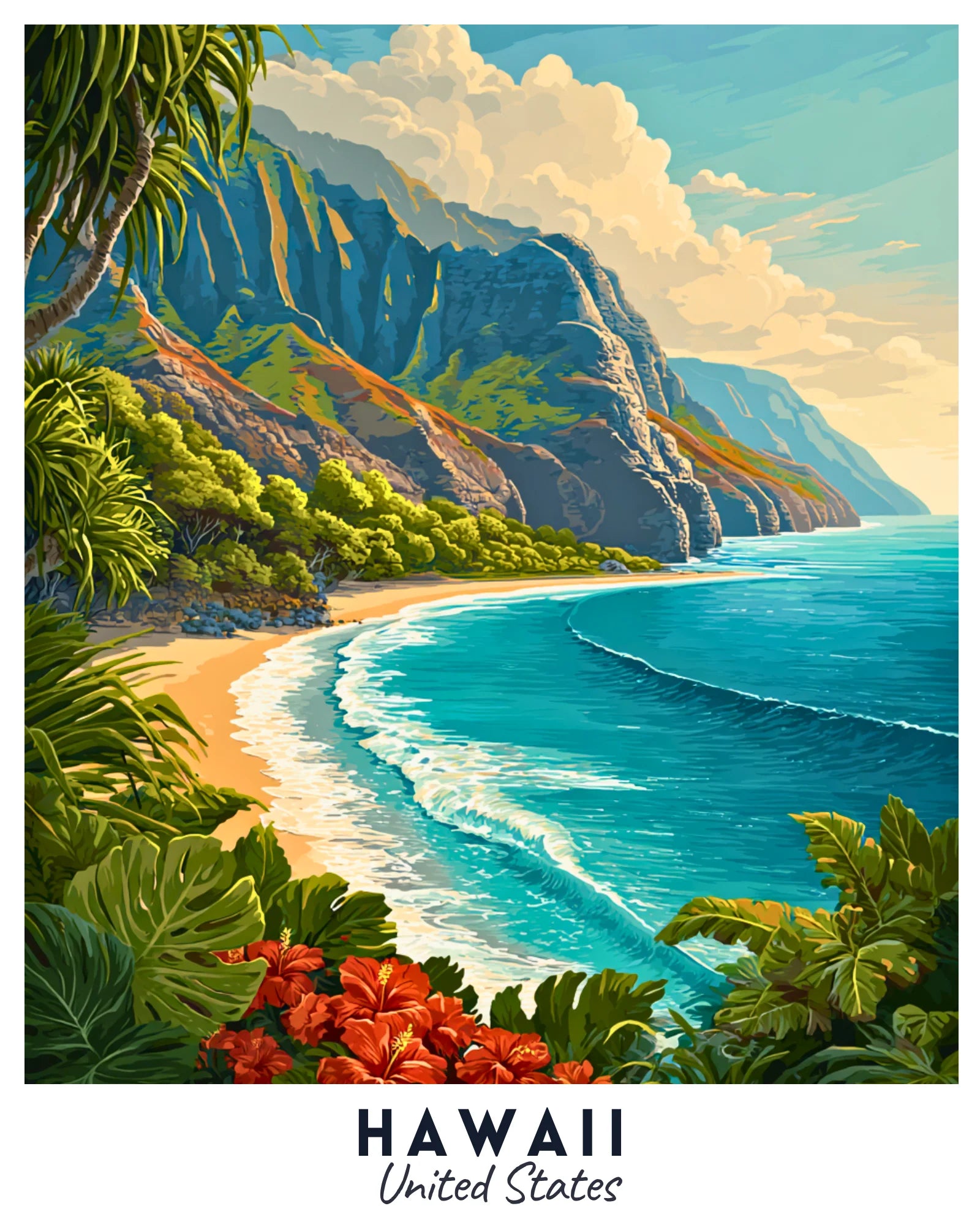Hawaii USA - Travel Poster -  Paint by Numbers Kit for Adults -  Portrait By Numbers