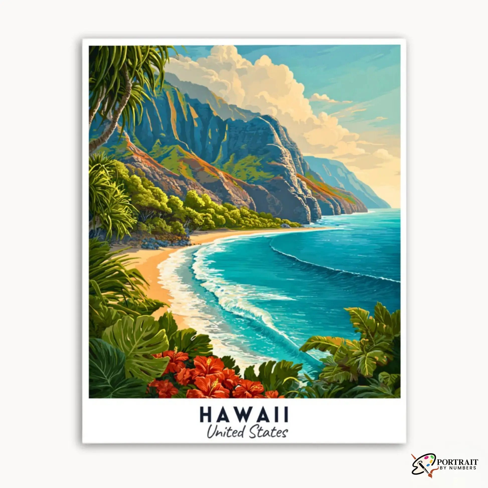 Hawaii USA - Travel Poster -  Paint by Numbers Kit for Adults -  Portrait By Numbers