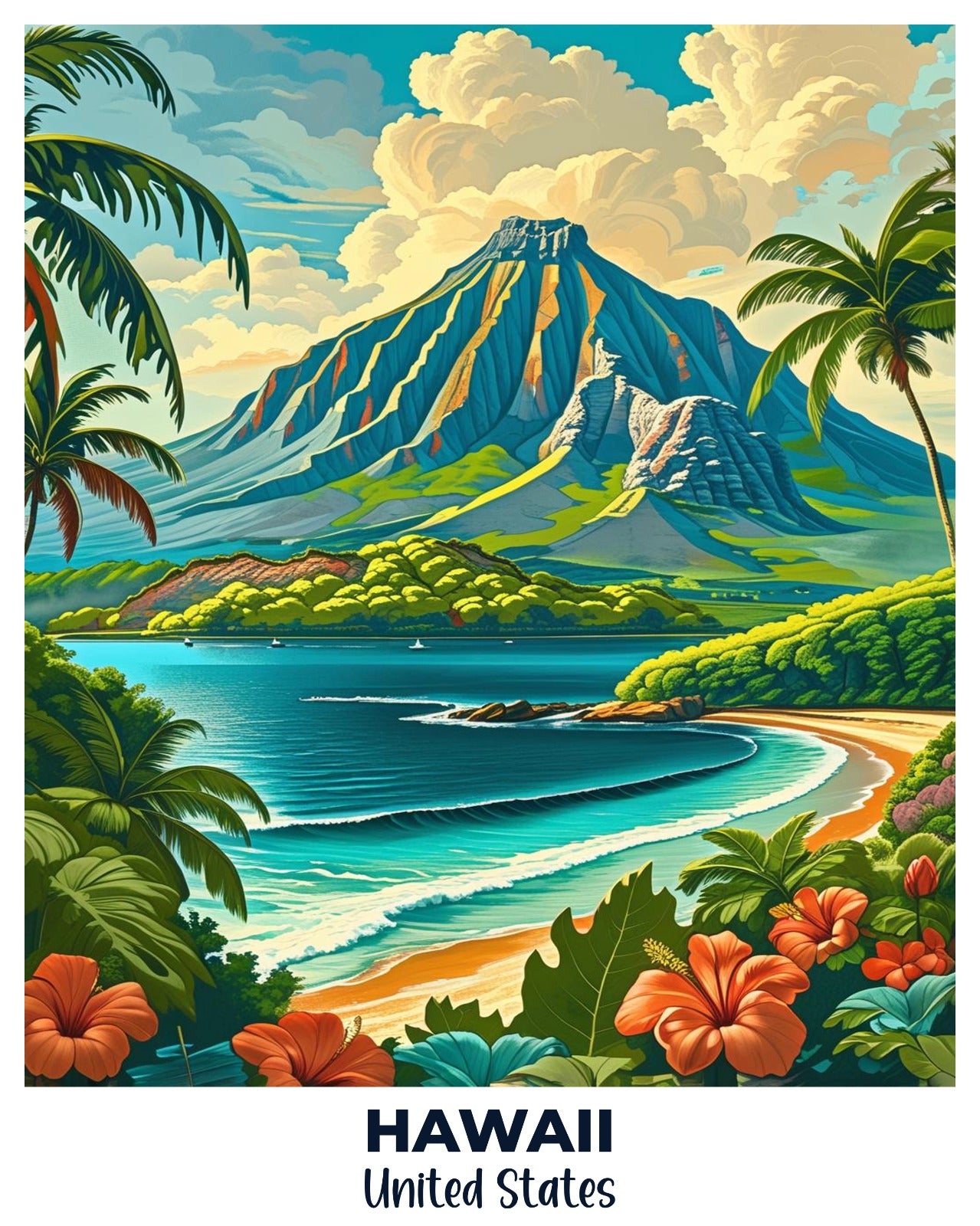 Hawaii USA - Travel Poster -  Paint by Numbers Kit for Adults -  Portrait By Numbers